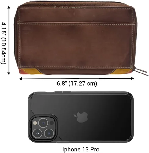 Vista 4 de Marshal Cartera de piel auténtica con doble cremallera para mujer #4575CF, Multicolor suizo, Cartera con cremallera para mujer