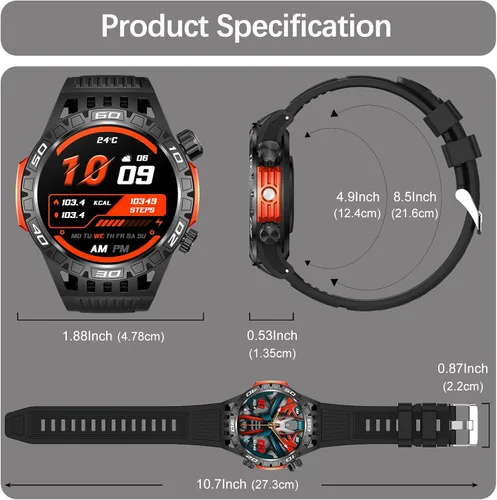 Vista 8 de Military Smart Watch for Men 1.46" Outdoor Tactical Sports Smartwatch with Answer/Make Call,Fitness Watch,Blood Oxygen,Heart Rate and Sleep Monitor