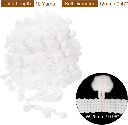 Vista 2 de uxcell 10 yardas con flecos de pompones, accesorio de costura de cinta, manualidades, para el hogar, cortinas, ropa, almohadas