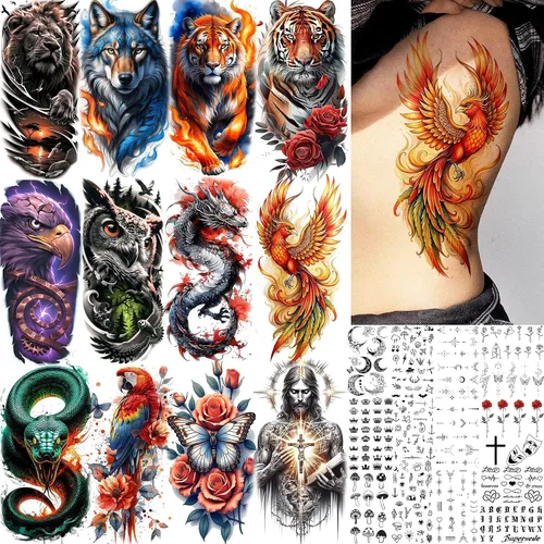 Vista 14 de COKTAK 6 Piezas/Lote Adhesivos Temporales Únicos de Henna Negra para Adultos, Mujeres, Niñas, Pluma, Mandala, Flor, Arte Corporal, Tatuajes Grandes
