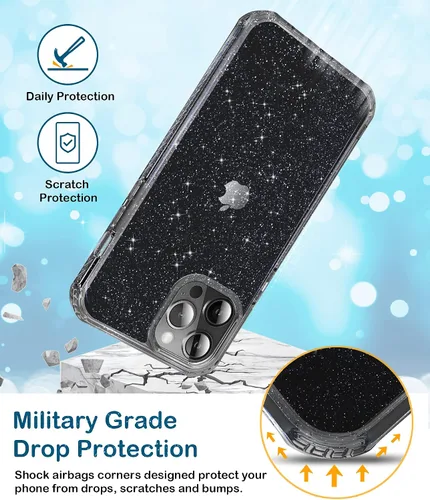 Vista 4 de MIODIK Funda compatible con iPhone 12/iPhone 12 Pro con soporte para teléfono, funda protectora transparente con purpurina a prueba de golpes