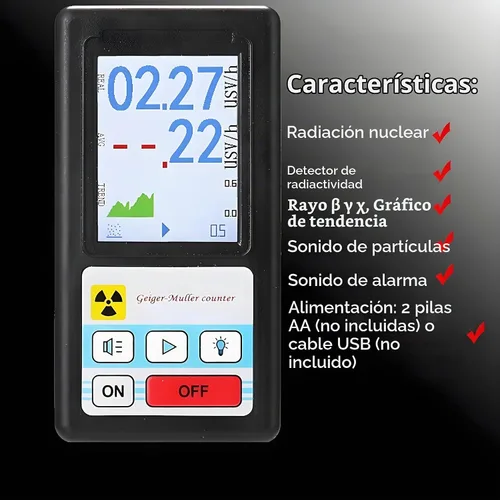 Vista 3 de Geiger profesional detector de radiación nuclear portátil beta gamma dosímetro de rayos X con pantalla LCD ±10% recargable para inspección