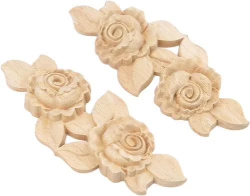 Vista 11 de MUXSAM Apliques tallados en madera de rosa, paquete de 2 mini calcomanías de madera sin pintar para armario, pared, tocador, cama, espejo, chimenea