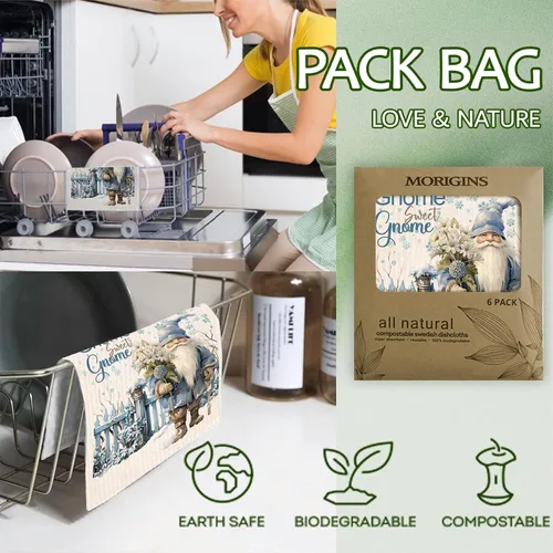 Vista 3 de Paños de cocina suecos reutilizables, absorbentes, toallas de mano para cocina, paños de limpieza de secado rápido, paño de esponja de celulosa Azul