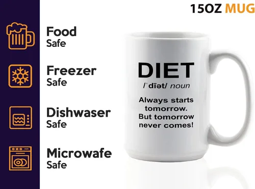 Vista 4 de Taza de café dietista de 15 onzas, color blanco - Always Starts Tomorrow - Dietético Dietista Psicólogo Nutricionista Nutricionista Registrado