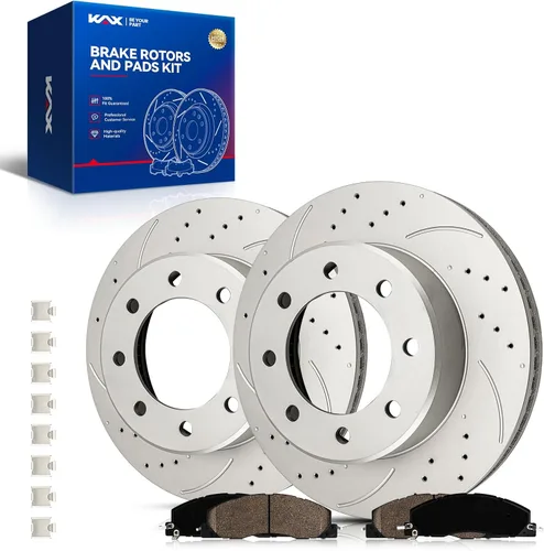 Vista 73 de Kit de freno delantero KAX, rotores de freno ranurados y con hendiduras, pastillas de freno cerámicas Compatible con Honda Accord 1990 1991 1992