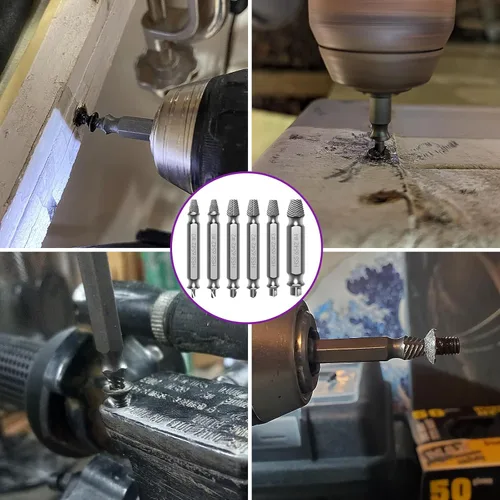 Vista 4 de Juego de 9 extractores de tornillos dañados, modelo mejorado HSS 6542, herramienta de extracción de tornillos de agarre de tornillo, herramientas