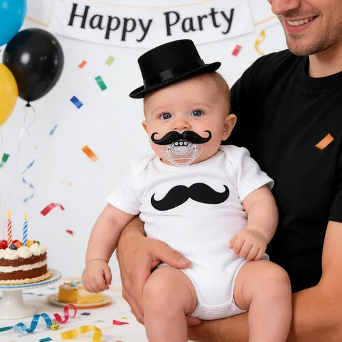 Vista 2 de YAPROMO Chupetes divertidos para bebés, 2 chupetes de bigote para bebés de 0 a 18 meses, divertidos chupetes para recién nacidos, para bebés, niños