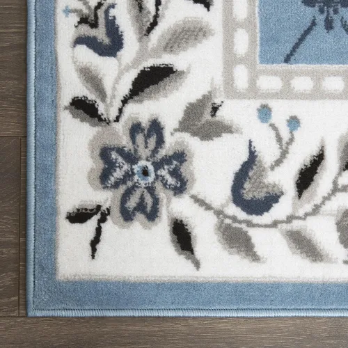 Vista 4 de Home Dynamix Premium Aydin - Alfombra tradicional con diseño floral de diamantes, azul/marfil, 1.9 x 7.2 pies