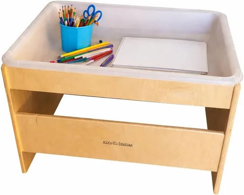 Vista 5 de Kids Station - Mesa sensorial de agua y arena de 18 pulgadas con tapa, madera contrachapada de abedul báltico