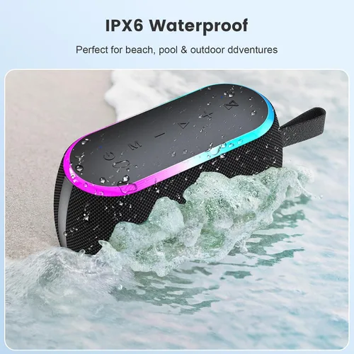 Vista 3 de Altavoz Bluetooth, inalámbrico portátil de 40 W con graves estéreo, Bluetooth 5.3, altavoces de ducha impermeables IPX6, luces LED, emparejamiento