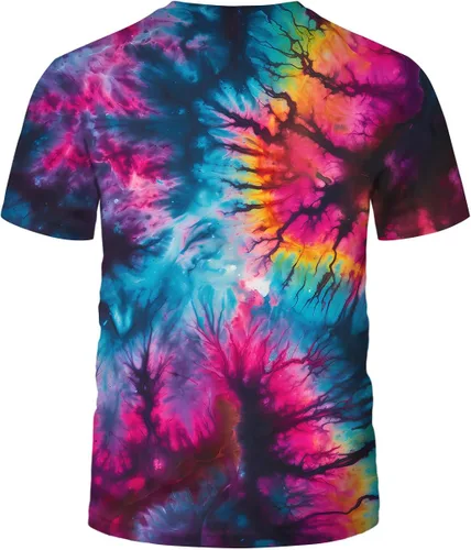 Vista 2 de Srcnhim Camiseta de manga corta con estampado 3D de teñido anudado psicodélico psicodélico para hombre