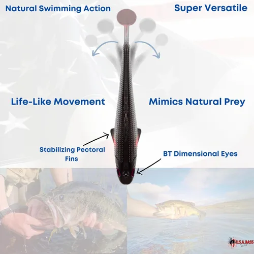 Vista 4 de USA Bass Tackle Patriot Shad - Swimbaits de Cola de Paleta con Aroma Infundido, Señuelos de Pesca Pre-Aparejados, Carnada Premium con Anzuelo Owner