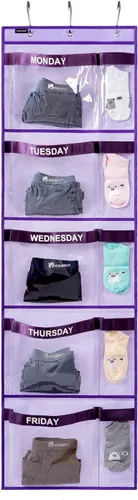 Vista 7 de Organizador semanal de ropa para niños, día de la semana, almacenamiento de ropa escolar, de lunes a viernes, organizador colgante de armario (gris)