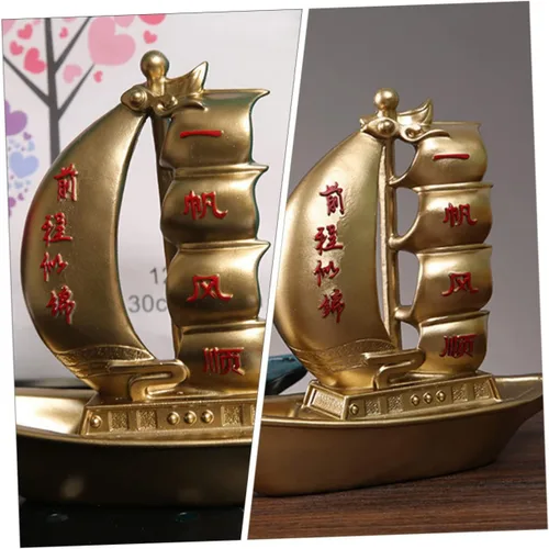Vista 5 de DECHOUS Decoración temática náutica, adorno de velero de resina, modelo de yate para oficina en casa, adorno de vela delicado
