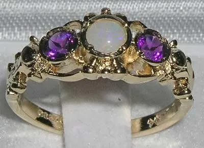 Vista 2 de Anillo de oro amarillo de 14 quilates con ópalo auténtico y amatista para mujer