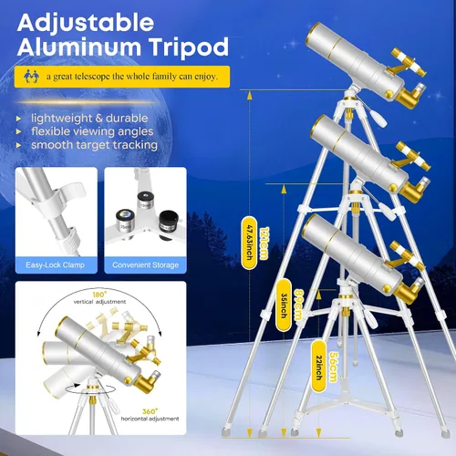 Vista 6 de UncleHu 90mm Aperture 600mm Telescope for Adults Astronomy &Kids with Stool