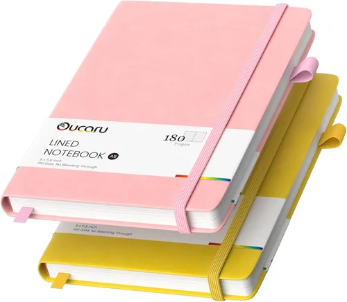 Vista 27 de Oucaru Cuaderno rayado, paquete de 4, 180 páginas, diarios A5 para escribir, papel grueso de 100 GSM, cuadernos pequeños diarios para mujeres