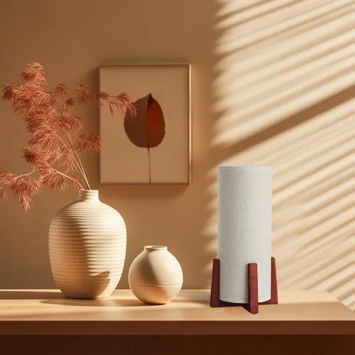 Vista 5 de KUNJOULAM Modernas lámparas de mesa pequeñas, lámpara de mesita de noche con pantalla de tela de lino, lámpara de mesa cilíndrica de 13.9 pulgadas