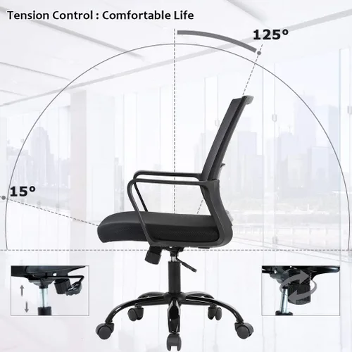 Vista 4 de BestOffice Silla giratoria para computadora, soporte lumbar ejecutivo, silla de malla, taburete ajustable para mujeres y hombres (negro)