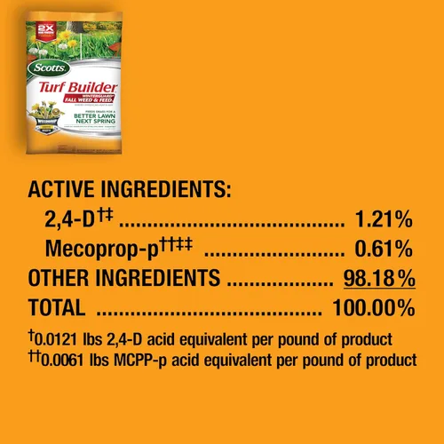 Vista 2 de Scotts Turf Builder WinterGuard Fall Weed & Feed3, Herbicida Plus Fertilizante de Otoño, 4,000 pies cuadrados, 11.43 libras. Weed Killer Plus