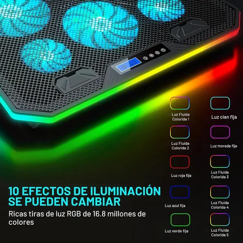 Vista 3 de TopMate C12 Laptop Cooling Pad RGB Gaming Notebook Cooler para uso de Azul hielo
