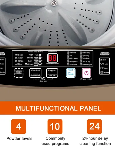 Vista 5 de KRIB BLING Bomba de drenaje portátil de 17.7 libras, lavadora completamente automática con pantalla LED, 10 programas y 8 niveles de agua Dorado