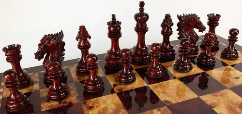 Vista 4 de HPL Blood Rosewood Dragon 4 5/8 pulgadas King 4 Queens Staunton Juego de ajedrez grande para hombre, sin tablero ni almacenamiento
