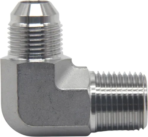 Vista 5 de HFS (R) 1/2" macho NPT a 1/2" macho JIC codo 90° Flare tubería de acero inoxidable 304 (1/2" MNPT x 1/2" MJIC)