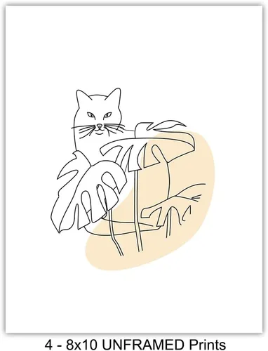Vista 5 de Arte de pared moderno de mediados de siglo, decoración de pared de gato, regalos para amantes de los gatos para mujeres, carteles abstractos