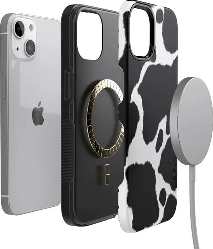 Vista 4 de Funda Casely para iPhone 14 Plus Mood Actual Impronta de Vaca Compatible con MagSafe Diseño Protector Audaz