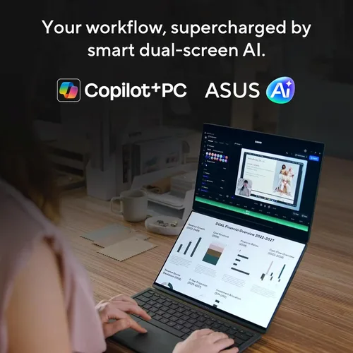 Vista 4 de ASUS Zenbook Duo Laptop (2026), pantalla táctil OLED 3K 144Hz dual de 14 pulgadas, procesador Intel Core Ultra 9 386H, gráficos Intel, 32 GB de RAM