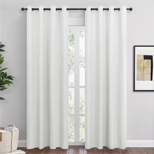 Vista 9 de Cortinas opacas cortas de lino pequeñas de 54 pulgadas de largo, juego de 2 paneles para dormitorio, sala de estar, con ojales, 100% opacas de lino