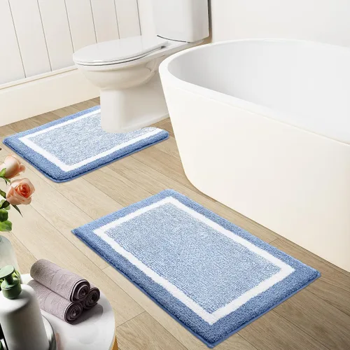 Vista 10 de OLANLY Alfombra de baño e inodoro en forma de U, tamaño de alfombra de baño 30 x 20 pulgadas y alfombra de inodoro de 24 x 20 pulgadas, color azul