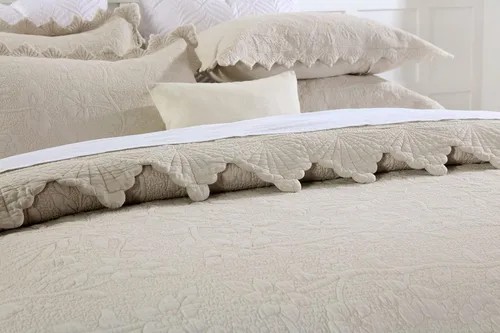 Vista 7 de Brandream Juego de ropa de cama Queen de 6 piezas de algodón blanco y beige, juego de ropa de cama de granja festoneada