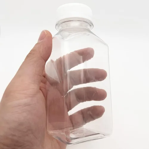 Vista 4 de 8 botellas de plástico para jugo de 8 onzas, botellas transparentes reutilizables, tapa blanca
