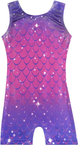 Vista 15 de HOZIY Leotardos de gimnasia para niñas con conjuntos de voltereta, con brillo, patrón adorable B Rainbow Stripe