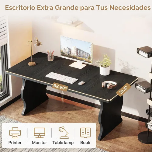 Vista 7 de Tribesigns Escritorio grande de 63 pulgadas para oficina en casa, amplio escritorio ejecutivo para computadora con amplio espacio para patas, mesa