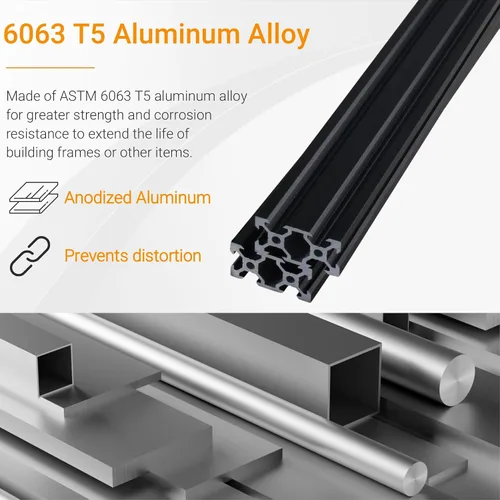 Vista 2 de 2 piezas de extrusión de aluminio de 31.496 in 2040 V estándar europeo anodizado perfil de aluminio negro anodizado con accesorios para impresora 3D