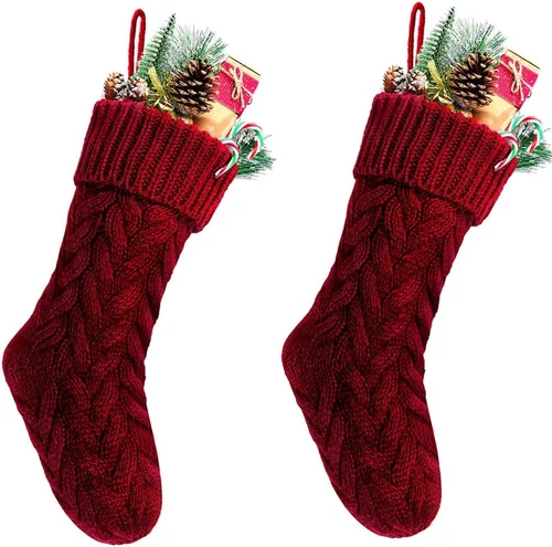 Vista 11 de Medias de Navidad, 18 pulgadas, calcetines de punto trenzado azul para decoración de Navidad, paquete de 2