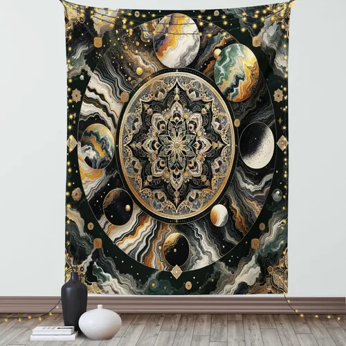 Vista 85 de Ambesonne Tapiz de hongos, atmósfera psicodélica, escena astral estrellada con motivos orientales trippy, decoración de tela para colgar en la pared