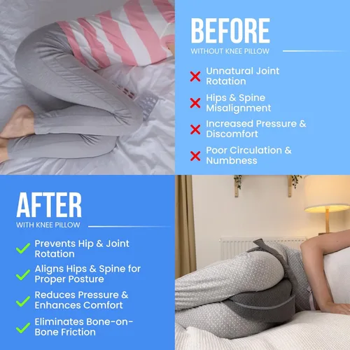 Vista 6 de Almohada de rodilla de espuma viscoelástica para personas que duermen de lado, dolor de cadera con correa ajustable, almohada entre las piernas