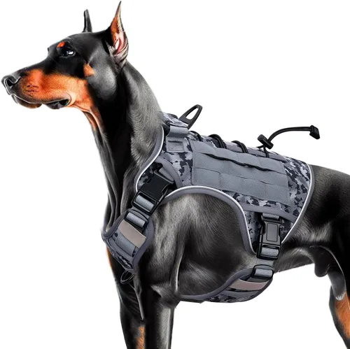 Vista 50 de Arnés táctico para perros grandes, chaleco reflectante ajustable sin tirones con sistema Molle, control de grado militar K9 para entrenamiento