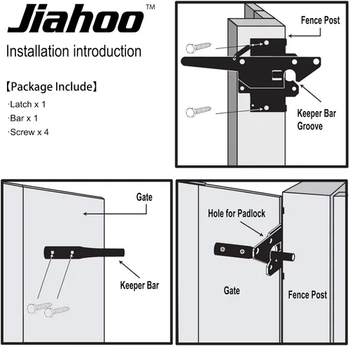 Vista 4 de JIAHOO Pestillo de puerta de montaje en poste para valla de madera, hardware de cierre automático resistente para puerta de piscina/jardín