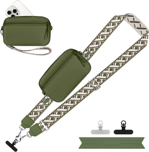 Vista 15 de YFWE Correa de clip and go para teléfono con cartera cruzada, cordón ajustable para teléfono con cartera RFID desmontable, correa universal