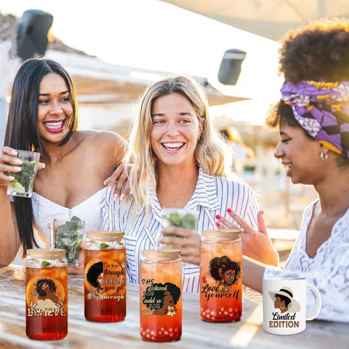 Vista 4 de UV DTF Envoltura de Vaso - 20 Hojas Envoltura de Vaso UV para Mujeres Afroamericanas Envolturas de Vaso UV para Mujeres Negras de 16 OZ Envolturas