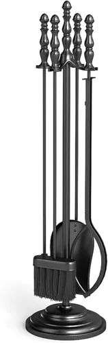 Vista 9 de IRONMAX Juego de herramientas para chimenea de 5 piezas, herramientas de hierro de 26 pulgadas con soporte, póquer, pinzas, cepillo y pala