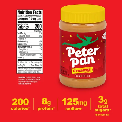 Vista 2 de Peter Pan Mantequilla cremosa de maní, sin gluten, tarro de 16.3 onzas, paquete de 12