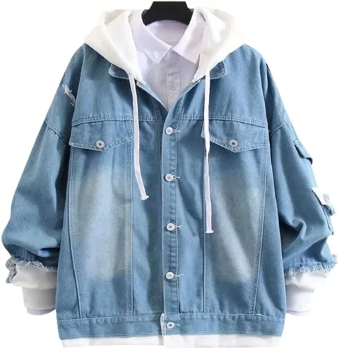 Vista 2 de Ning Qi Anime JujutsuKaisen - Chaquetas de mezclilla unisex con capucha