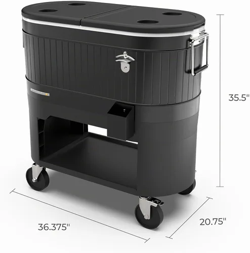 Vista 3 de Permasteel Enfriador de patio rodante: gran hielera para exteriores con ruedas, enfriador de bebidas para patio trasero, barbacoa, portón trasero